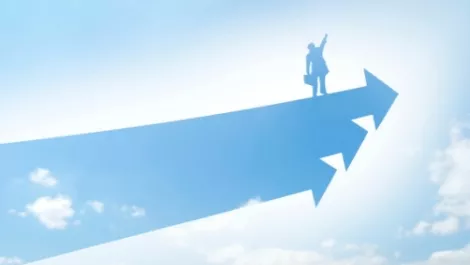 Businessman blue arrow