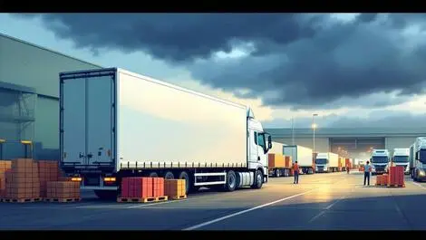 Realistic refrigerated truck australian warehouse loading dock freight logistics