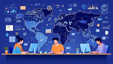 Global students collaborating computers data ai challenges network