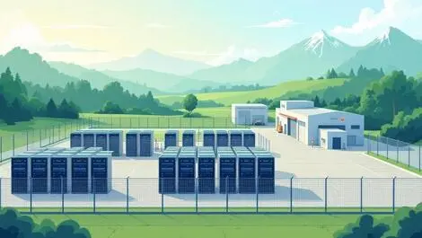 Modern data centre with rows of servers secure fencing nz landscape