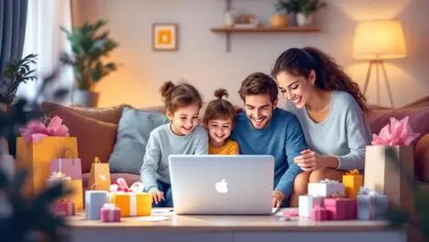 Australian family online shopping deals laptop cozy living room