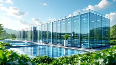 Modern data centre water based batteries green landscape renewable energy