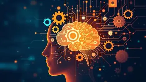 Interconnected gears circuit patterns human brain advanced ai enterprise automation