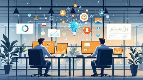 Modern office collaboration ai icons digital dashboard connected apps illustration