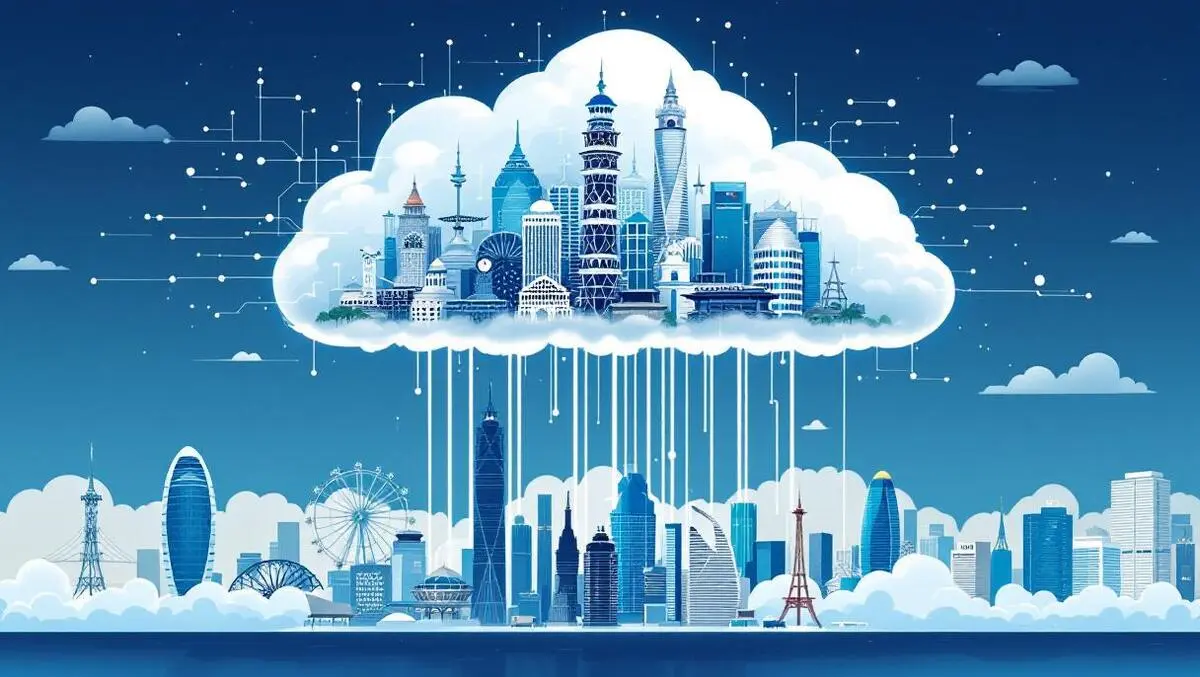 Ai cloud above asian oceania cityscape with circuitry connecting devices