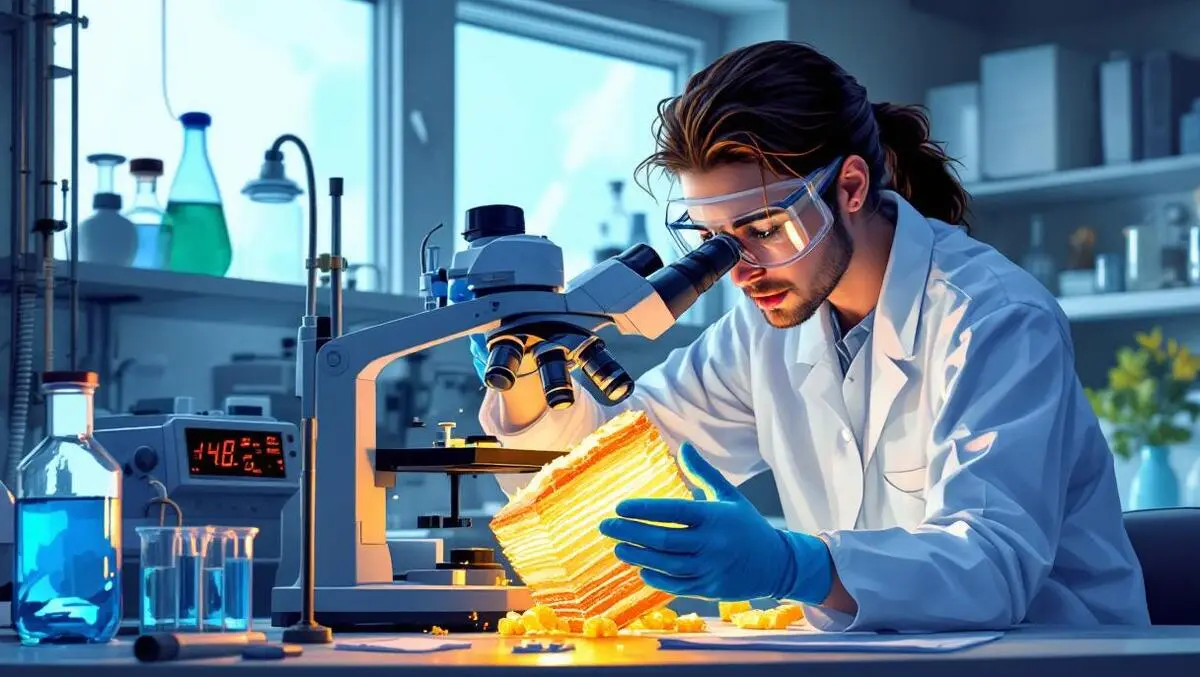 Scientist examining layered crystalline black phosphorus under microscope