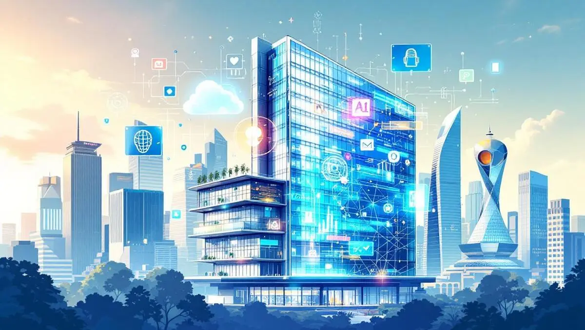 Modern singapore office building digital ai data streams cityscape illustration