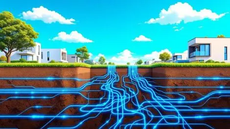 Realistic high speed internet cables underground australian urban neighborhood