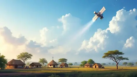Realistic satellite orbit beaming signals rural indian village internet access