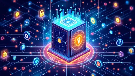 Secure digital vault data nodes financial icons ai governance fintech