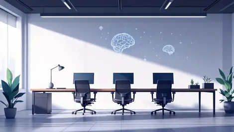 Modern australian office desk empty chairs unoccupied monitors ai automation illustration