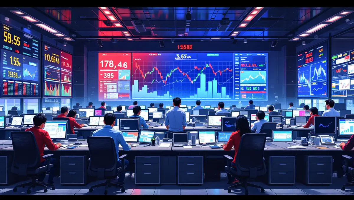 Realistic illustration modern financial trading room taiwan stock market monitors fast moving data