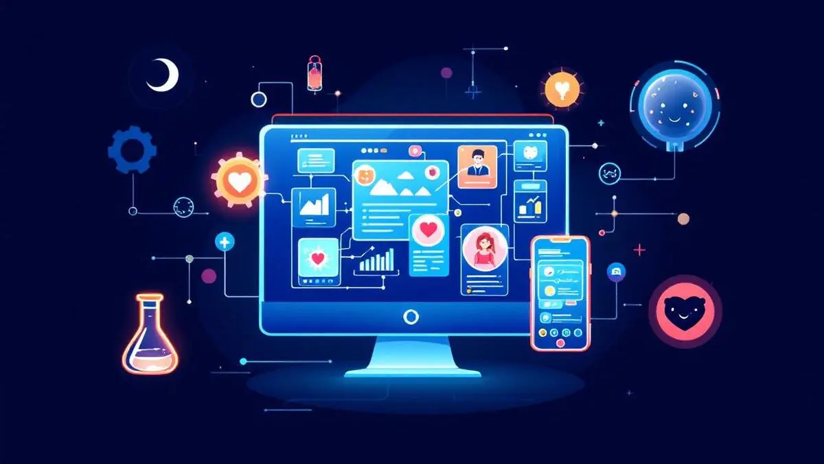 Illustration computer mobile ai glowing abstract shapes healthcare beauty entertainment icons