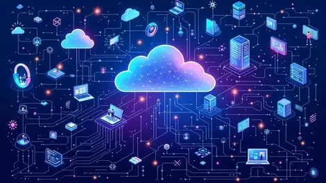 Interconnected digital nodes data streams cloud servers business collaboration