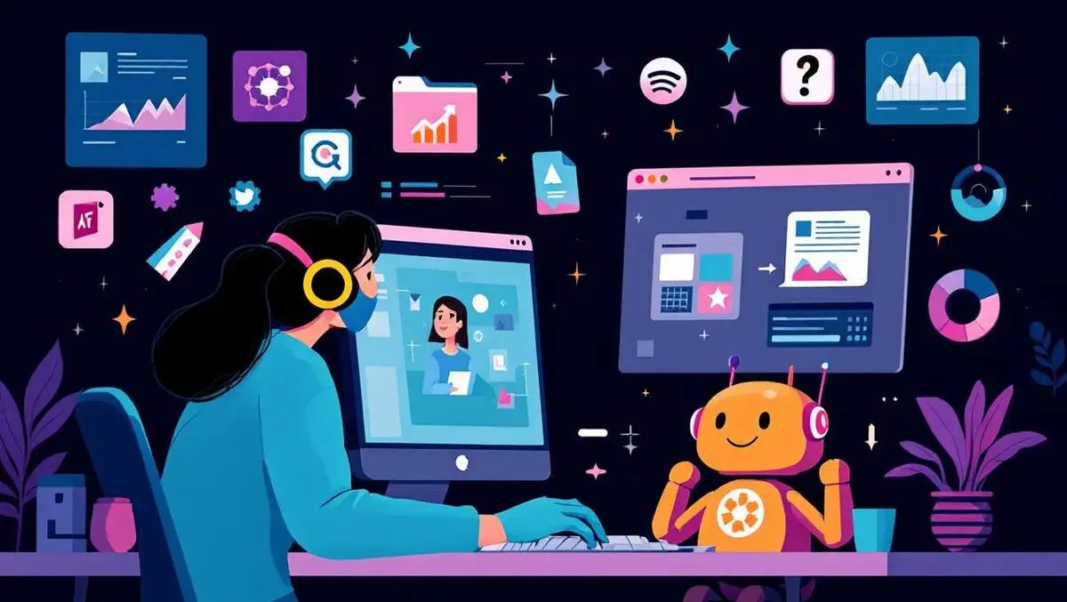 Creative workspace computer design software ai assistant helping person editing graphics