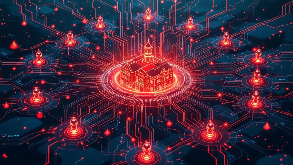 University campus network cyber attack digital traffic red warnings bots