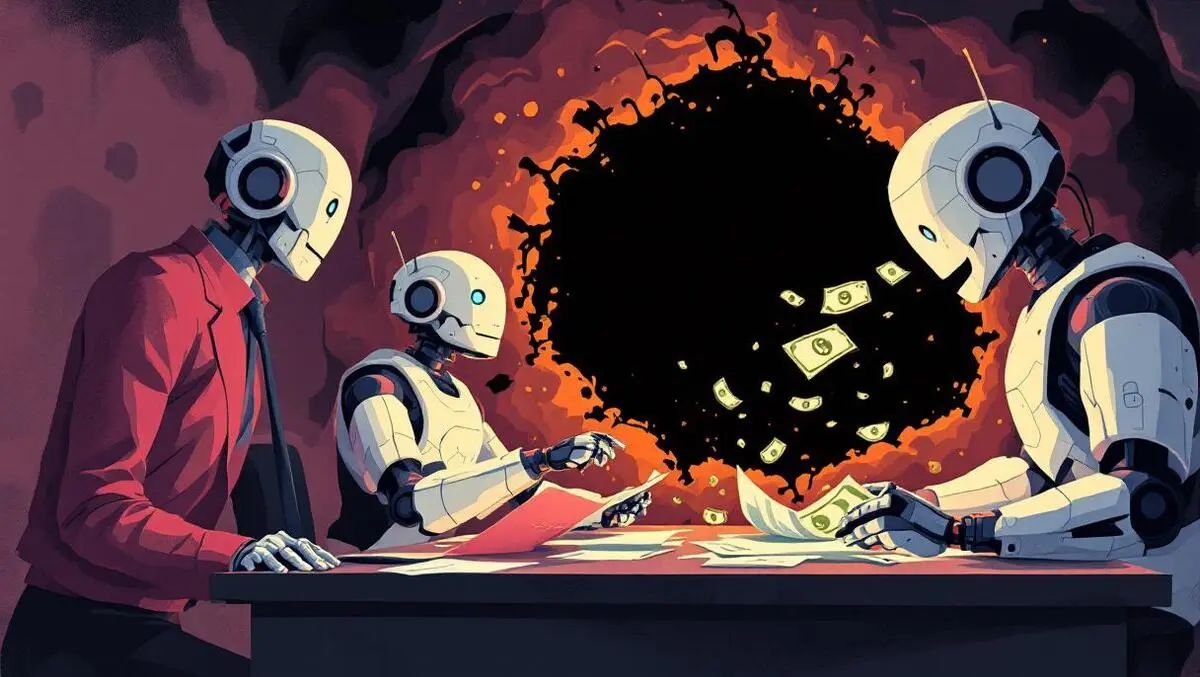 Businesspeople concerned malfunctioning robots losing money ai errors