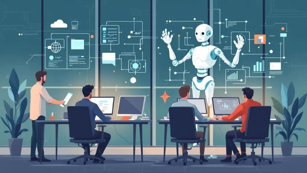 Engineers testing software ai neural network assistance collaboration office