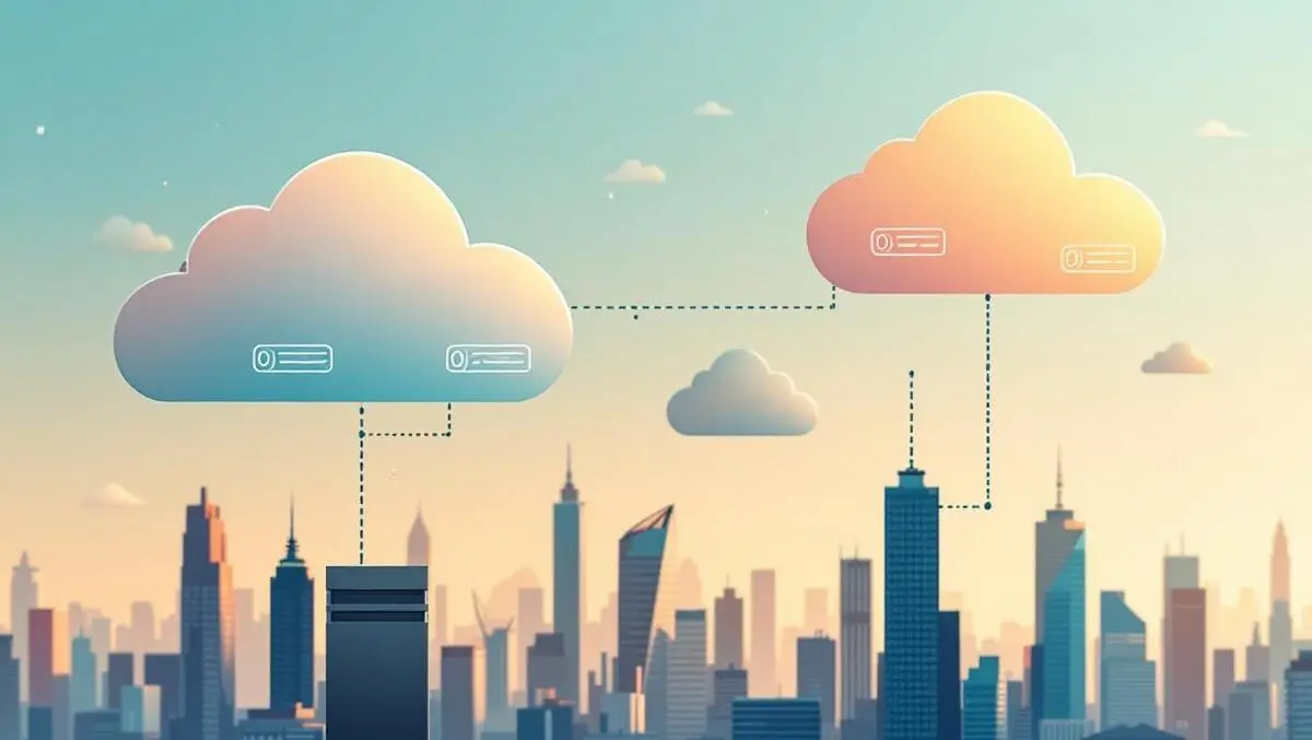 Hybrid cloud adoption data streams onpremises servers urban australian cityscape