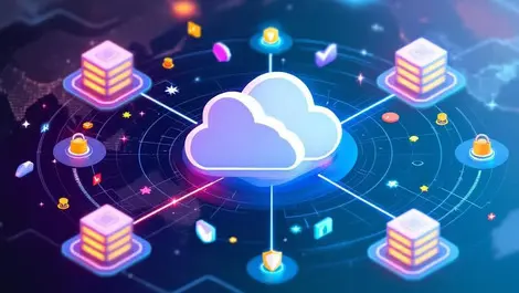 Digital illustration cloud servers checkmarks shields asia pacific compliance security