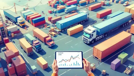 Australian freight yard cargo trucks containers digital tablets analytics