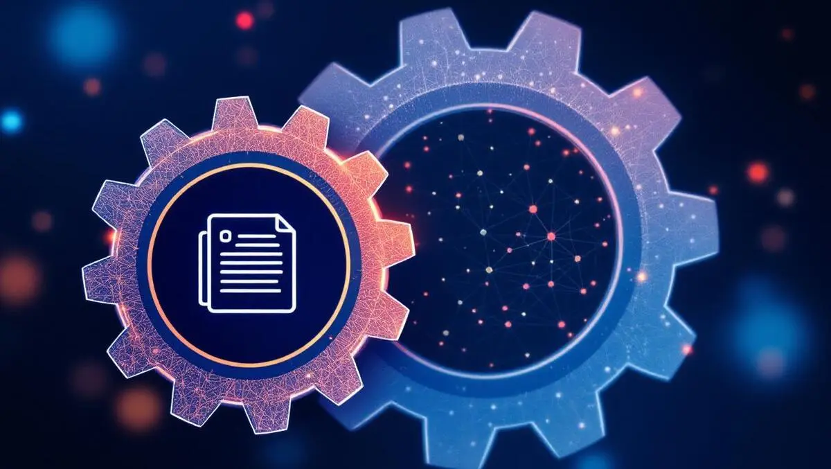 Interlocking gears ai technology contract management automation digital illustration