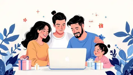 Australian family online selecting personalised gifts digital illustration eco