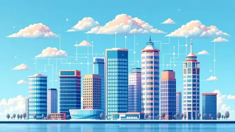 Modern office buildings singapore ai technology digital clouds collaboration data flow