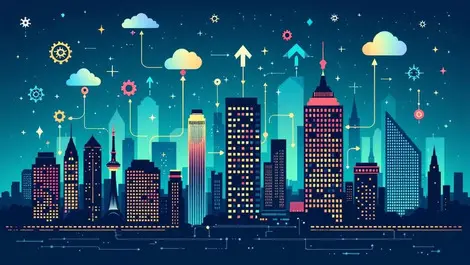 Canadian city skyline interconnected startup offices tech growth mergers