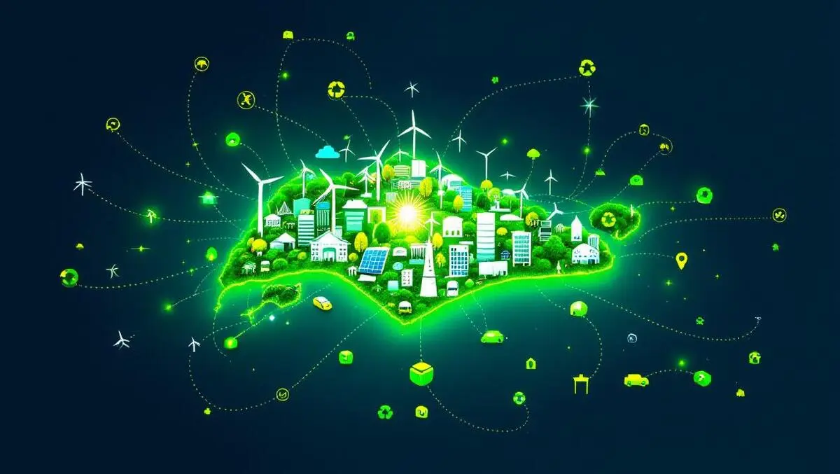 Glowing green singapore energy hub on southeast asia map