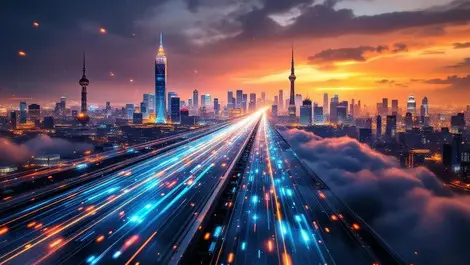 Glowing data path between beijing and global city ai cloud