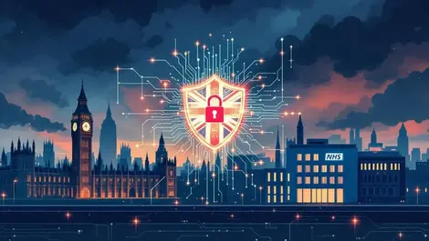 Uk government buildings nhs hospital digital cyber shield art