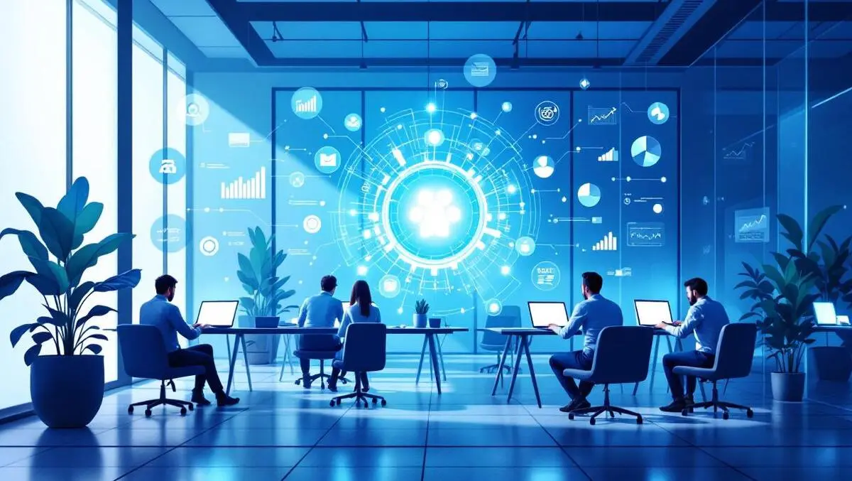 Hybrid remote open office ai performance hub data visualization