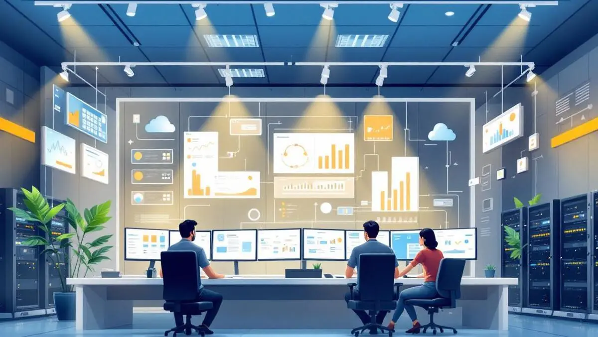 Enterprise datacenter control room engineers cloud server racks