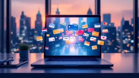 Corporate treasurer desk bank cards merge into central payment terminal