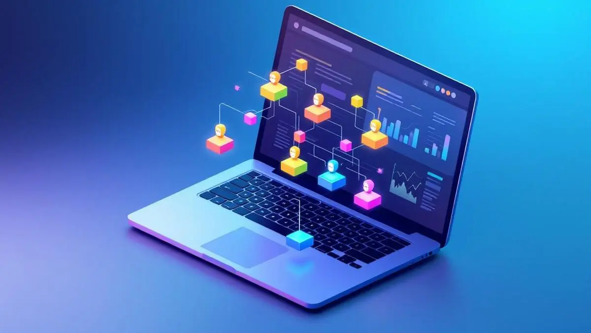 Isometric cloud ai chatbot dashboard blockchain data analysis