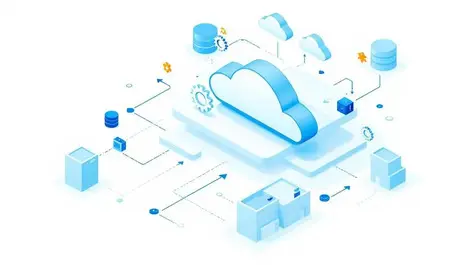 Canadian cloud data orchestration to servers and databases isometric