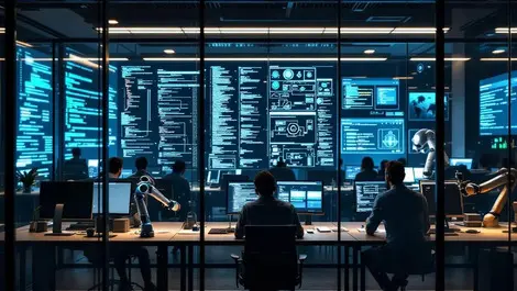 Ai driven banking operations room with robots and developers