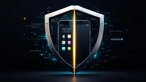 Split ios android phone with metallic shield unified app security