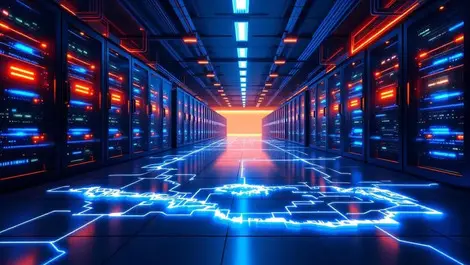 Modern indonesia data center racks glowing cables archipelago