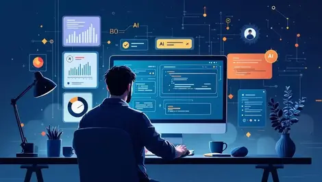 Modern digital illustration ai assistant circuit math tech